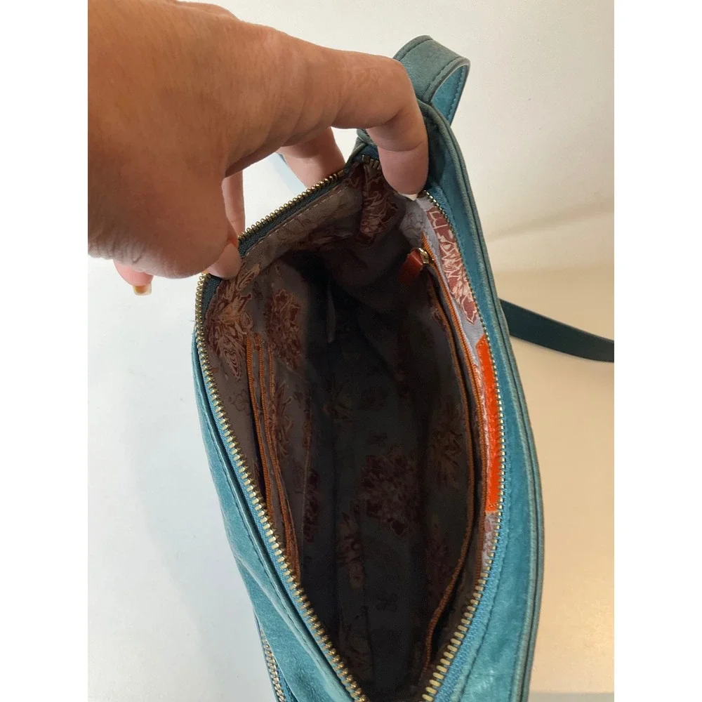 Vintage Hobo Leather Crossbody Shoulder Bag‎ Purse Blue Boho Hippie Y2K Casual